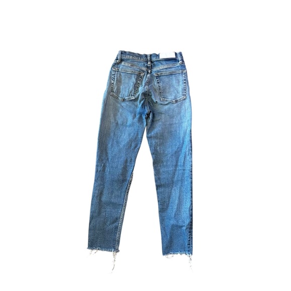 Re/Done Originals Comfort Stretch High Rise Distressed Raw Hem Straight Jeans 27 - Picture 8 of 10